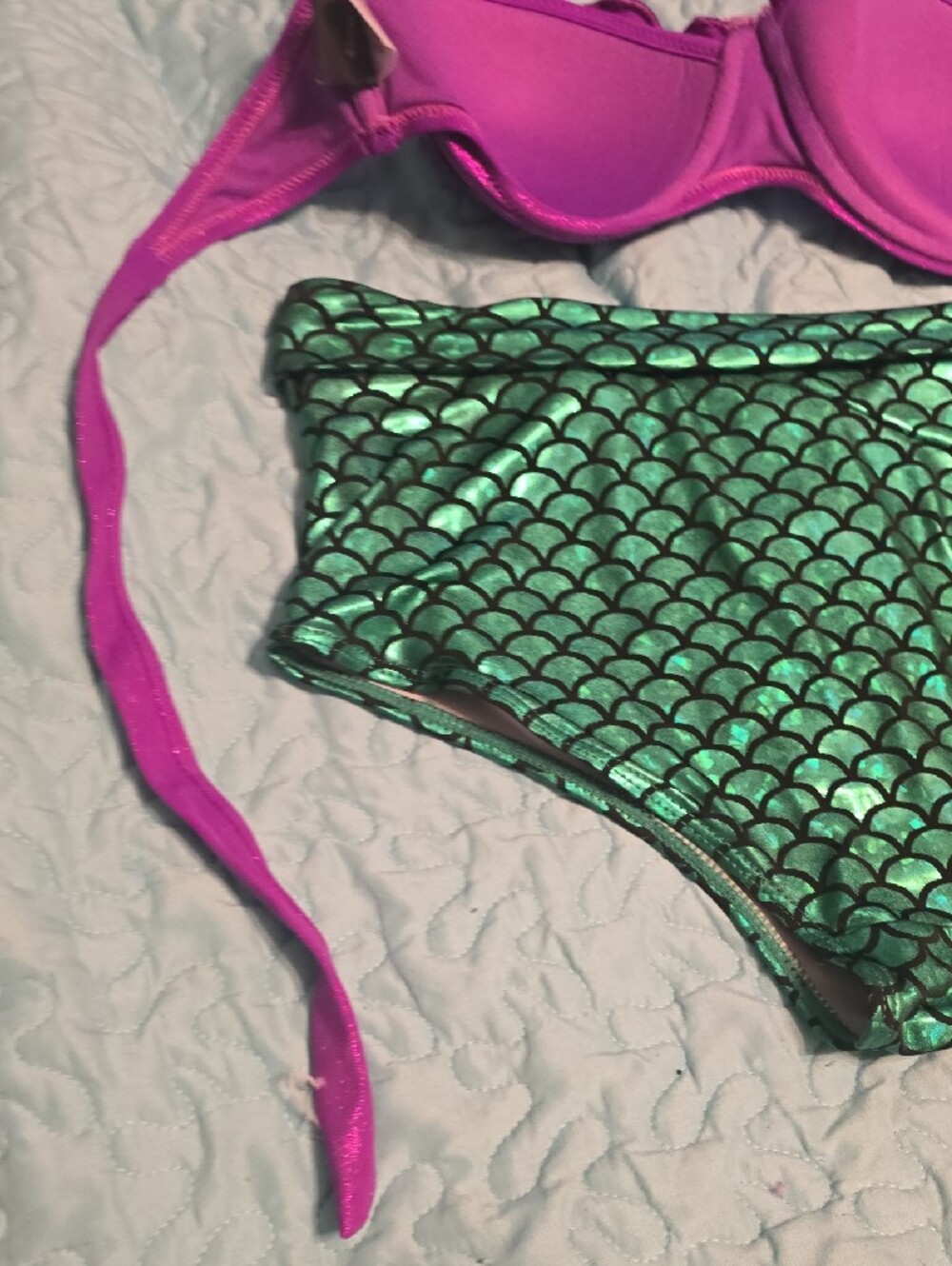 Disney Ariel Bikini: Purple Shells And Green Scale High Waist Bottoms - Picture 12 of 15